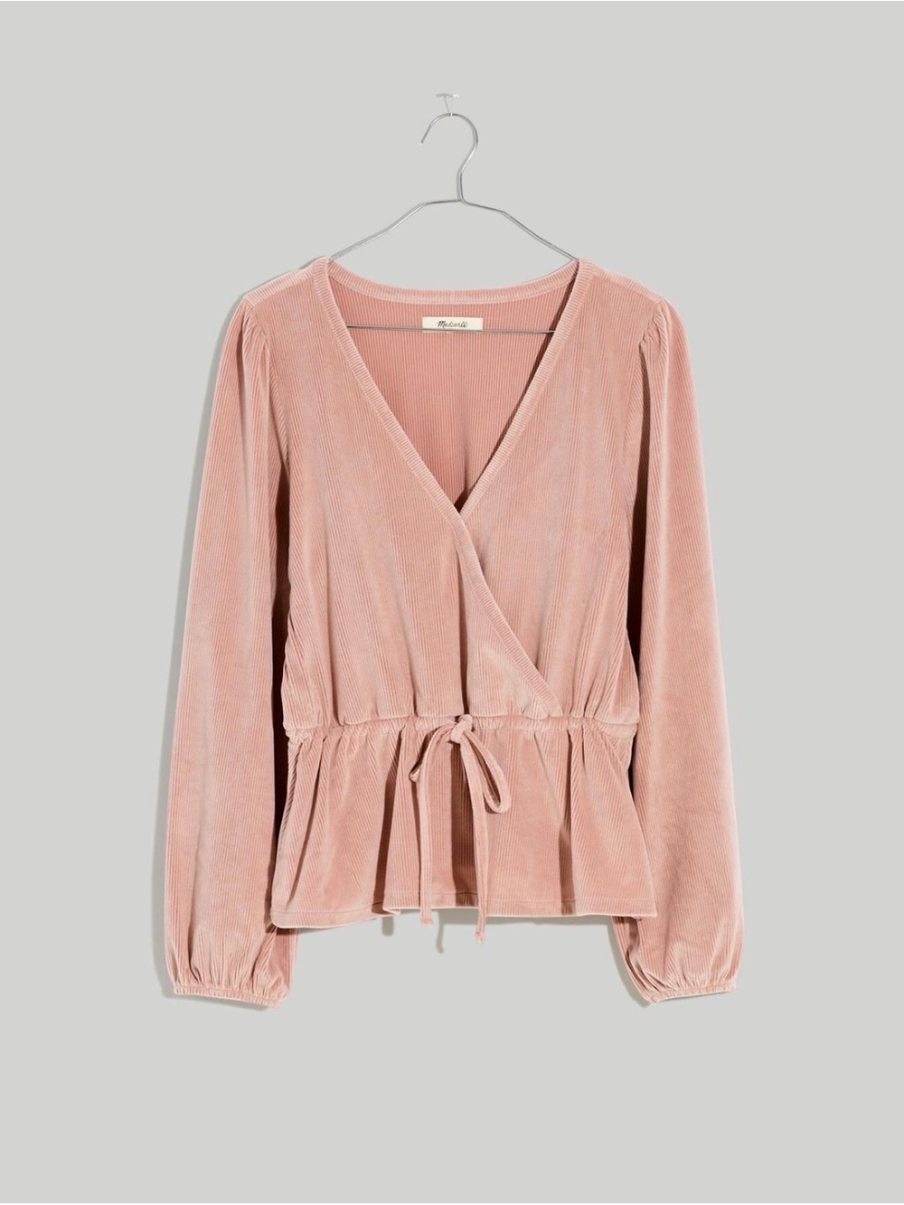 Madewell Blush Corduroy Tie-Front Faux-Wrap Top (never worn!)